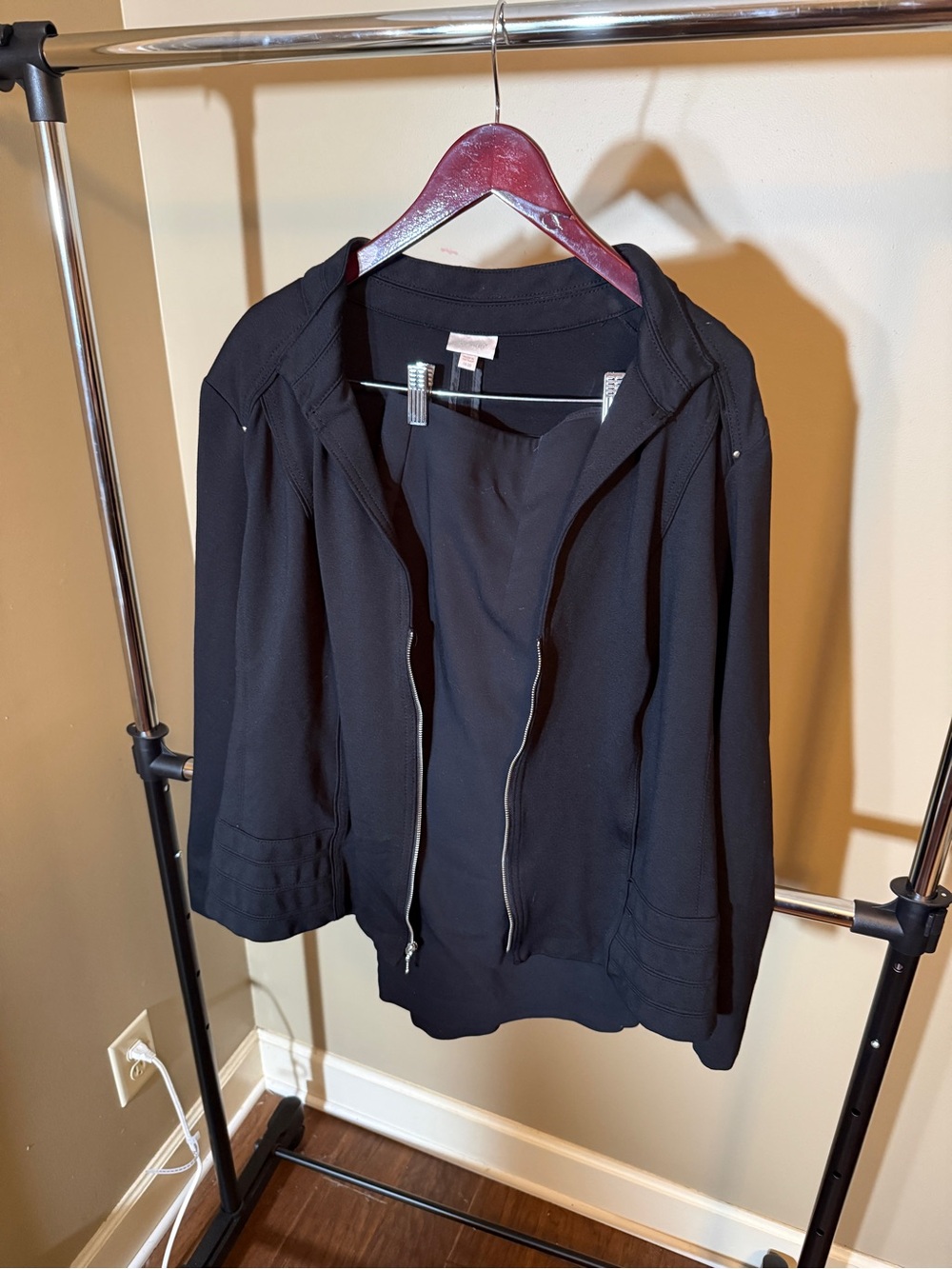 Avenue Black Zip Front Ponte Knit Jacket & Skirt Suit Size 18/20